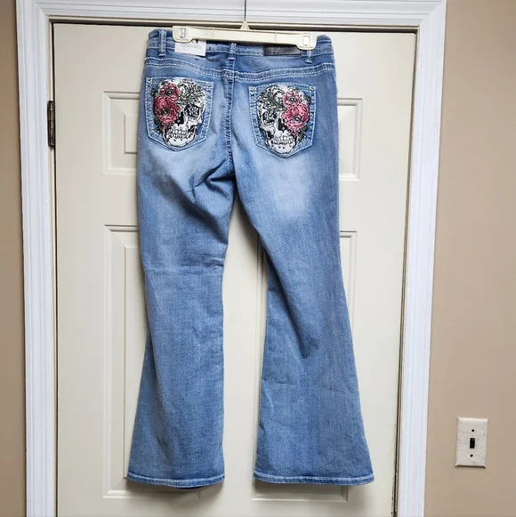 Sky Premium Collection Low Rise Flare Jeans With Embellished Back Pockets 13/31 - Picture 2 of 5